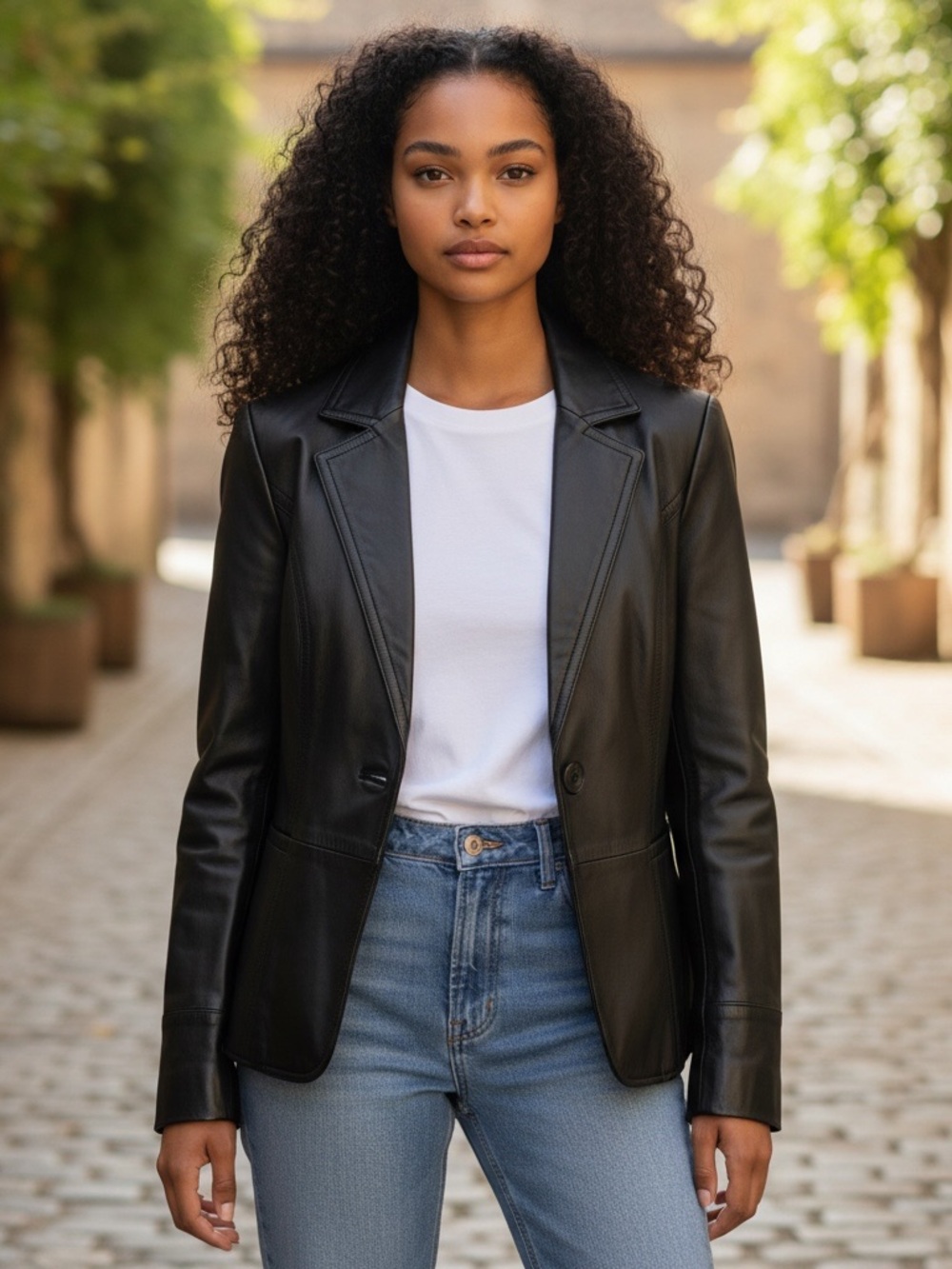 i.e. 100% Genuine Leather Black Two-Button Blazer Jacket Size M